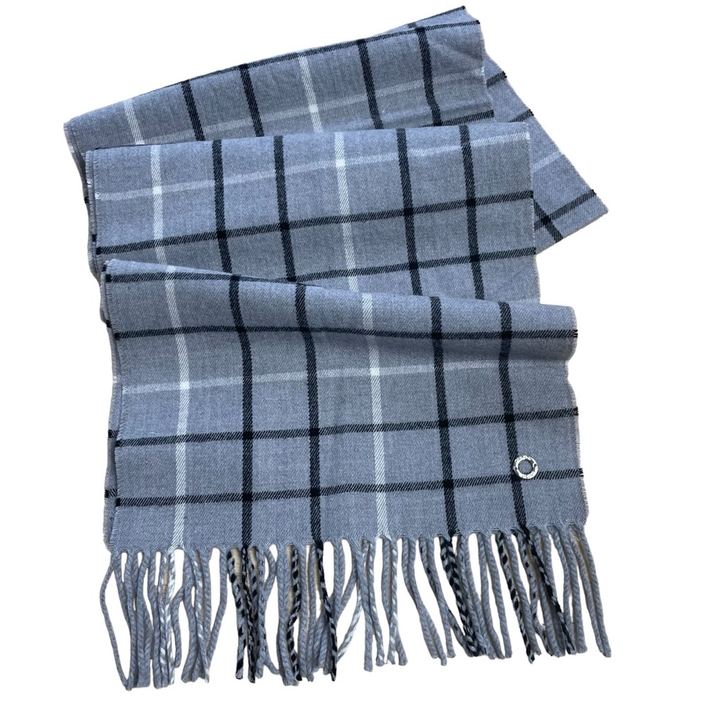 CK Calvin Klein Plaid Fringe Scarf Grey Modern Trendy Preppy Classic NEW